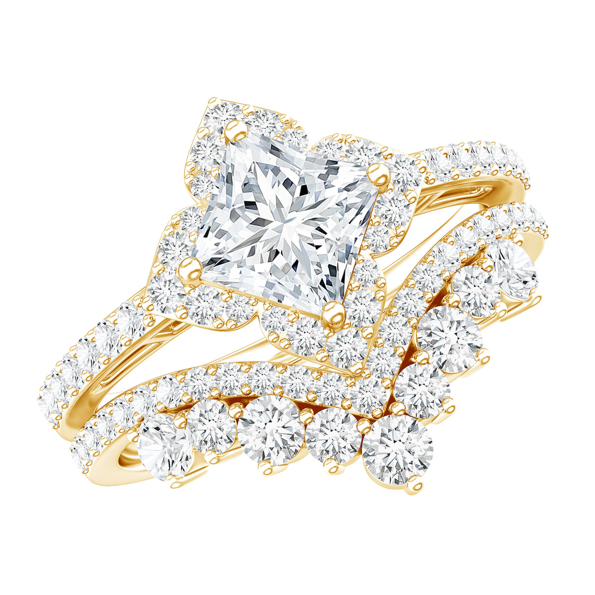 Rosec Jewels Certified Moissanite Statement Wedding Ring Set