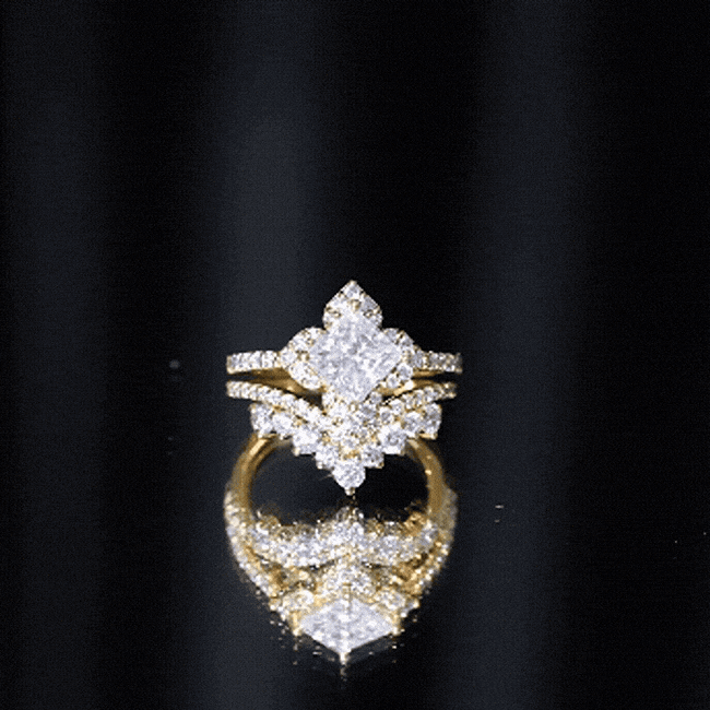 Certified Princess Cut Cubic Zirconia Flower Engagement Ring with Wedding Band AAAAA 92.5 Sterling Silver - Rosec Jewels