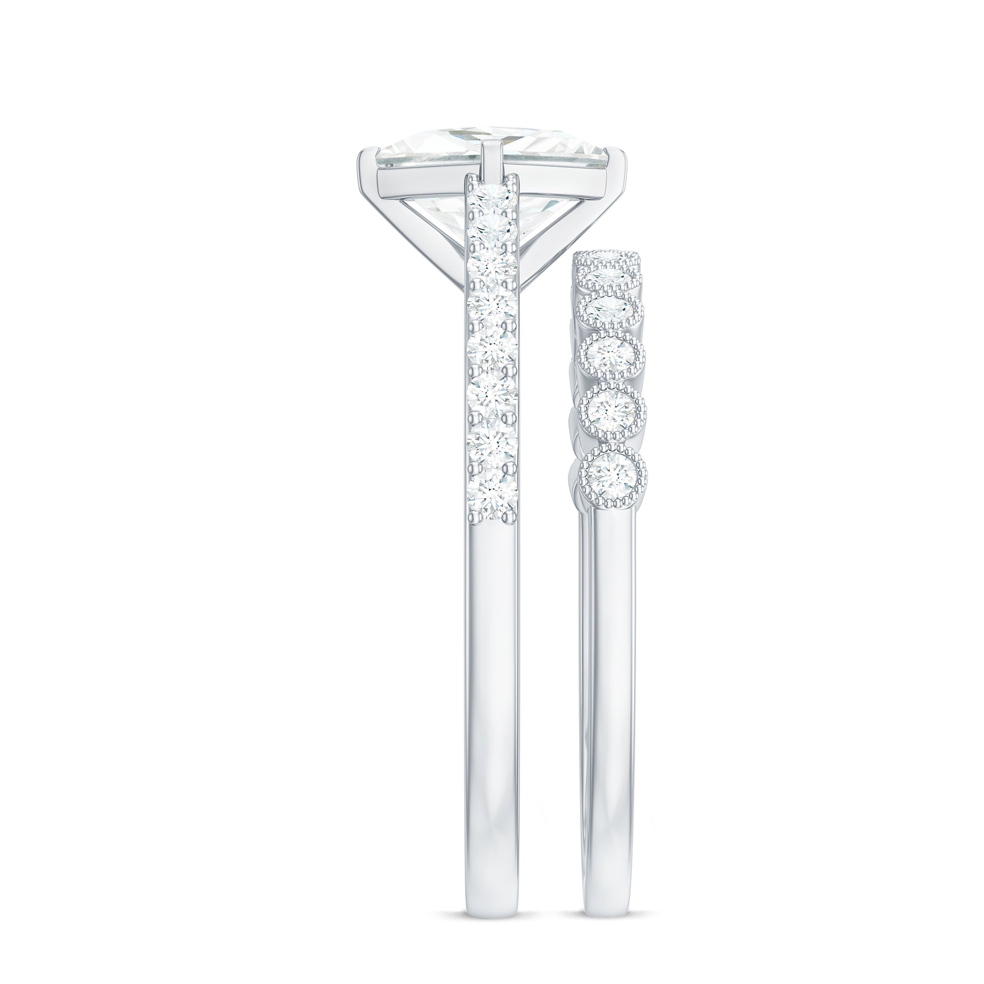 Rosec Jewels-Princess Cut Moissanite Engagement Ring with Wedding Band Set