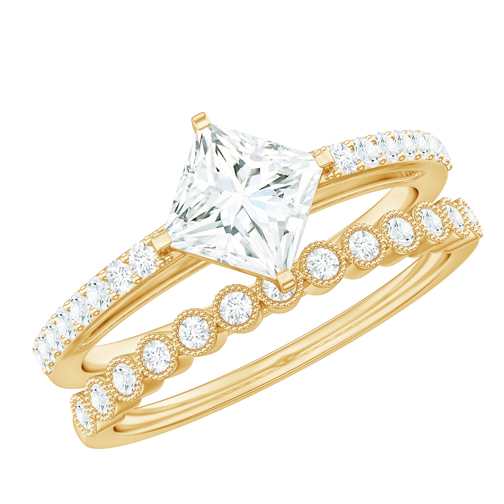 Rosec Jewels-Princess Cut Moissanite Engagement Ring with Wedding Band Set