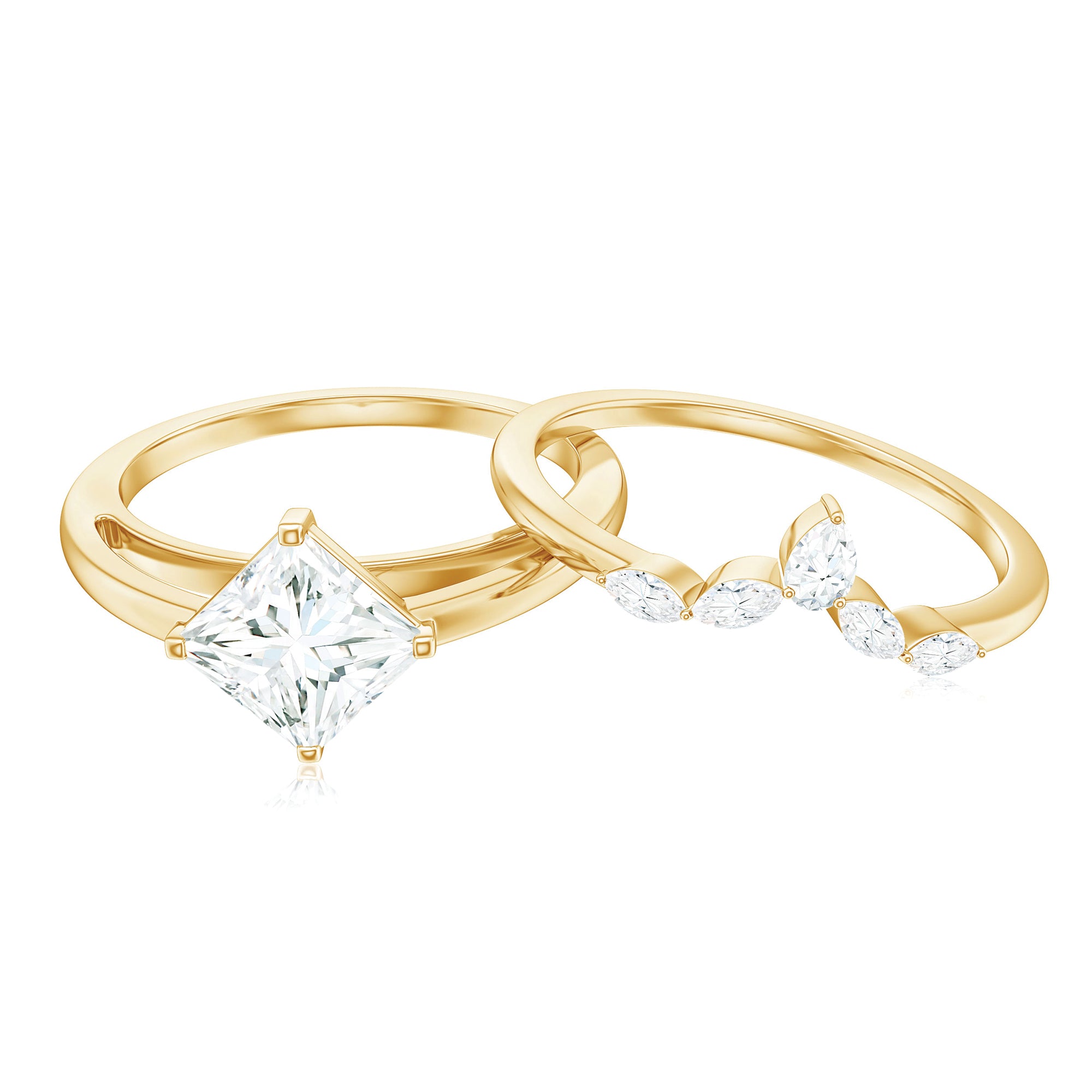 Princess Cut Moissanite Solitaire Wedding Ring Set for Her D-VS1 - Rosec Jewels