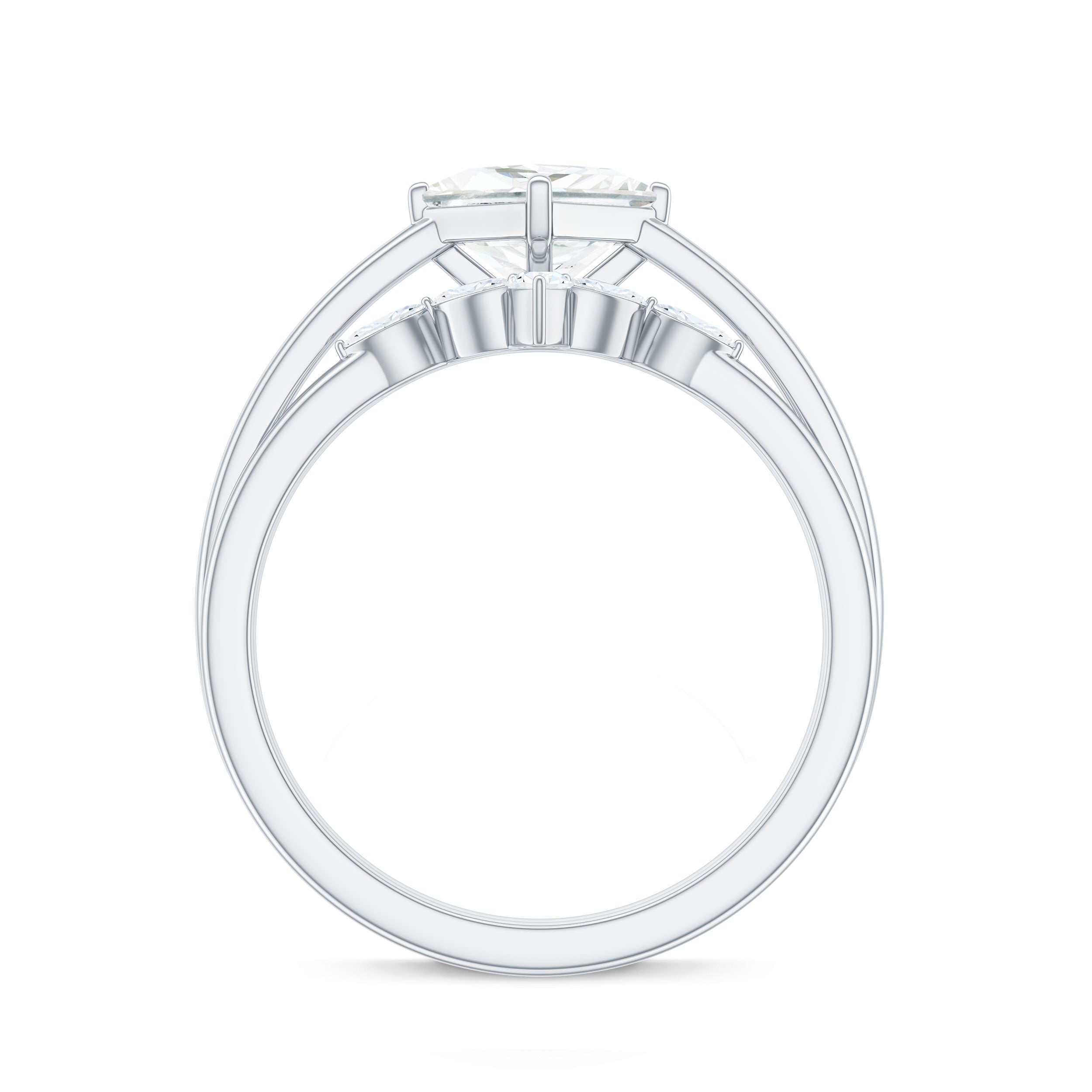 Cubic Zirconia Solitaire Ring Set with V Shape Band AAAA - Rosec Jewels