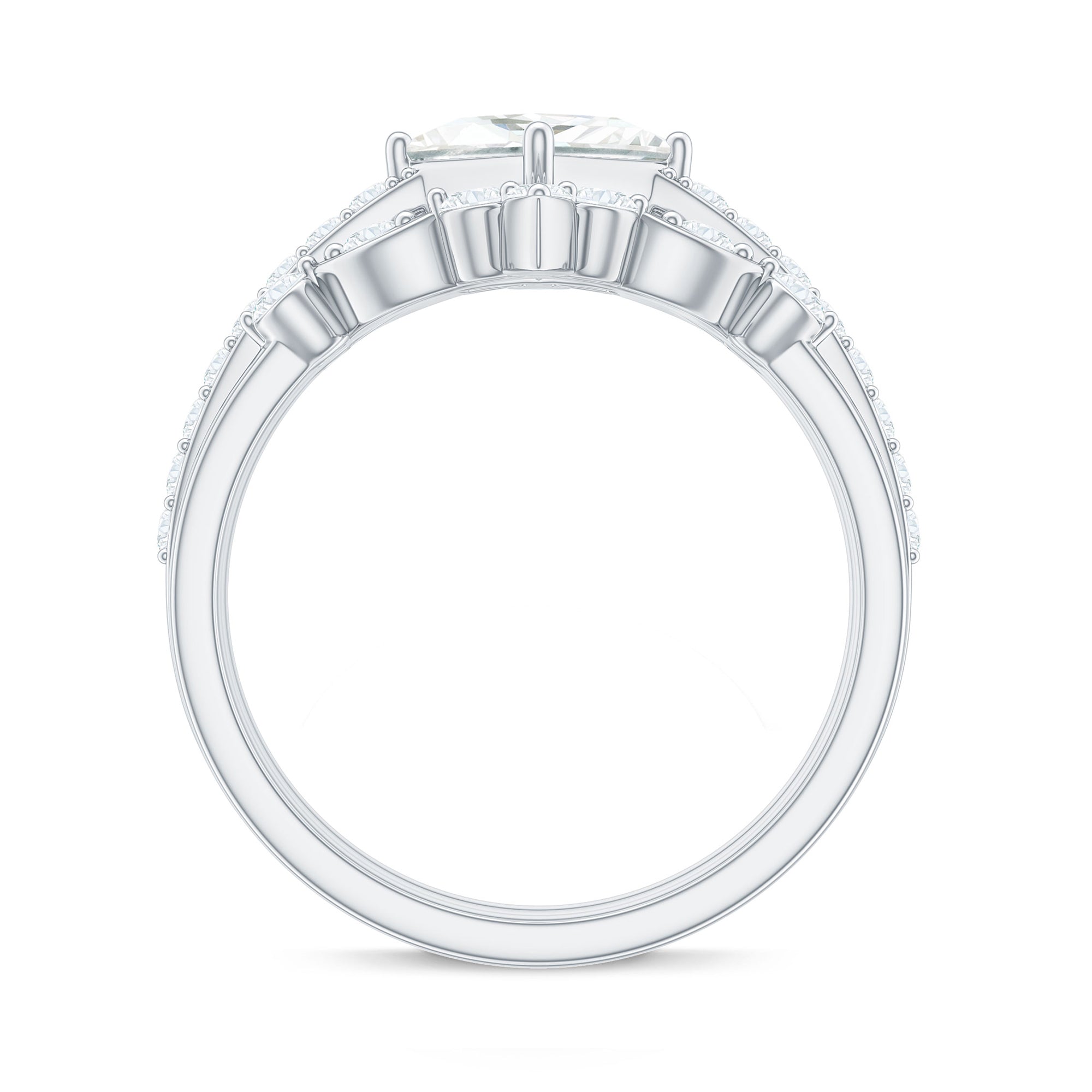 Rosec Jewels-Classic Trio Bridal Ring Set with Princess and Round Cut Moissanites