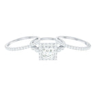 Princess Cut Moissanite Halo Engagement Ring with Wedding Bands D-VS1 - Rosec Jewels