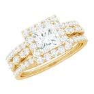Princess Cut Moissanite Halo Engagement Ring with Wedding Bands D-VS1 - Rosec Jewels