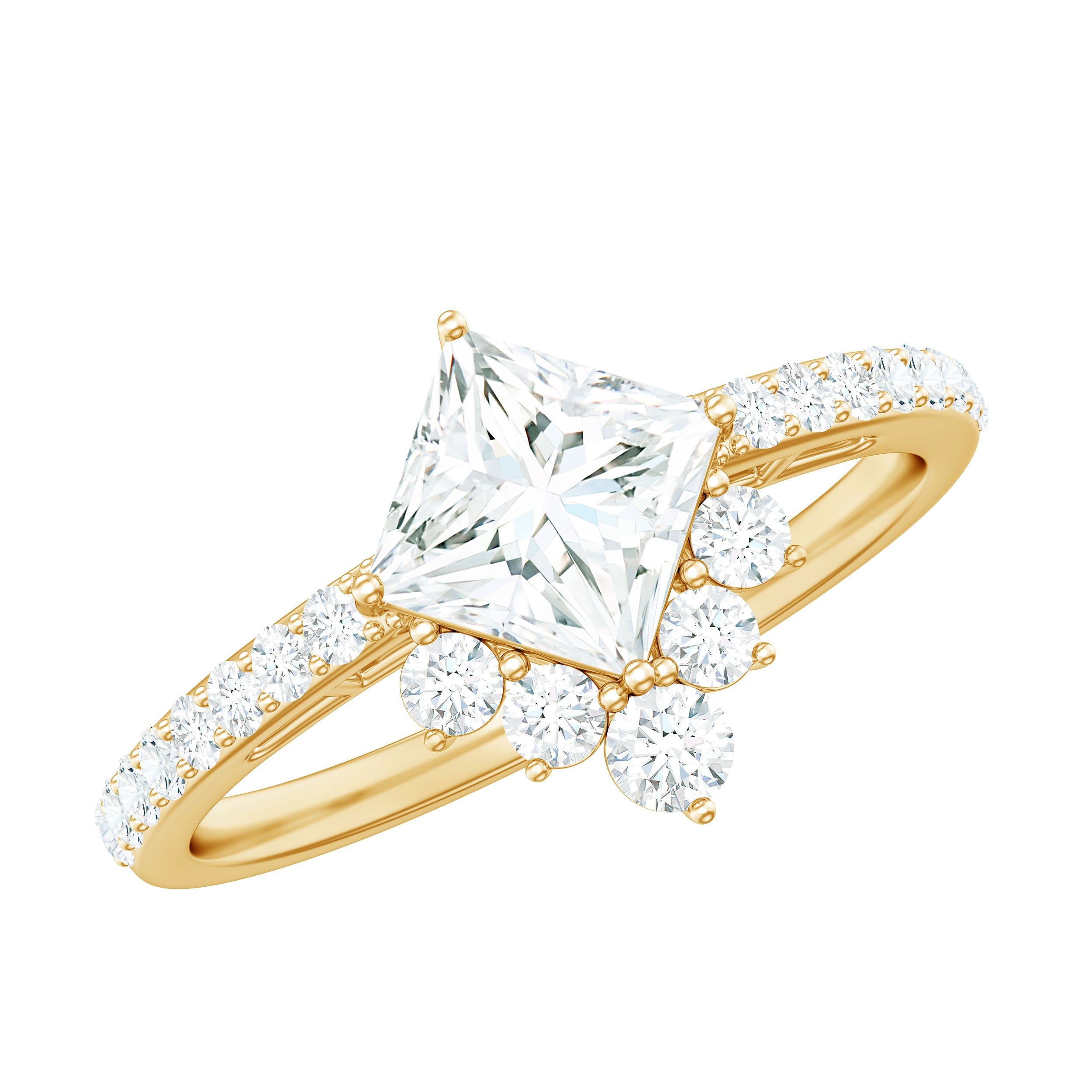 Princess Cut Moissanite Designer Engagement Ring for Women D-VS1 - Rosec Jewels