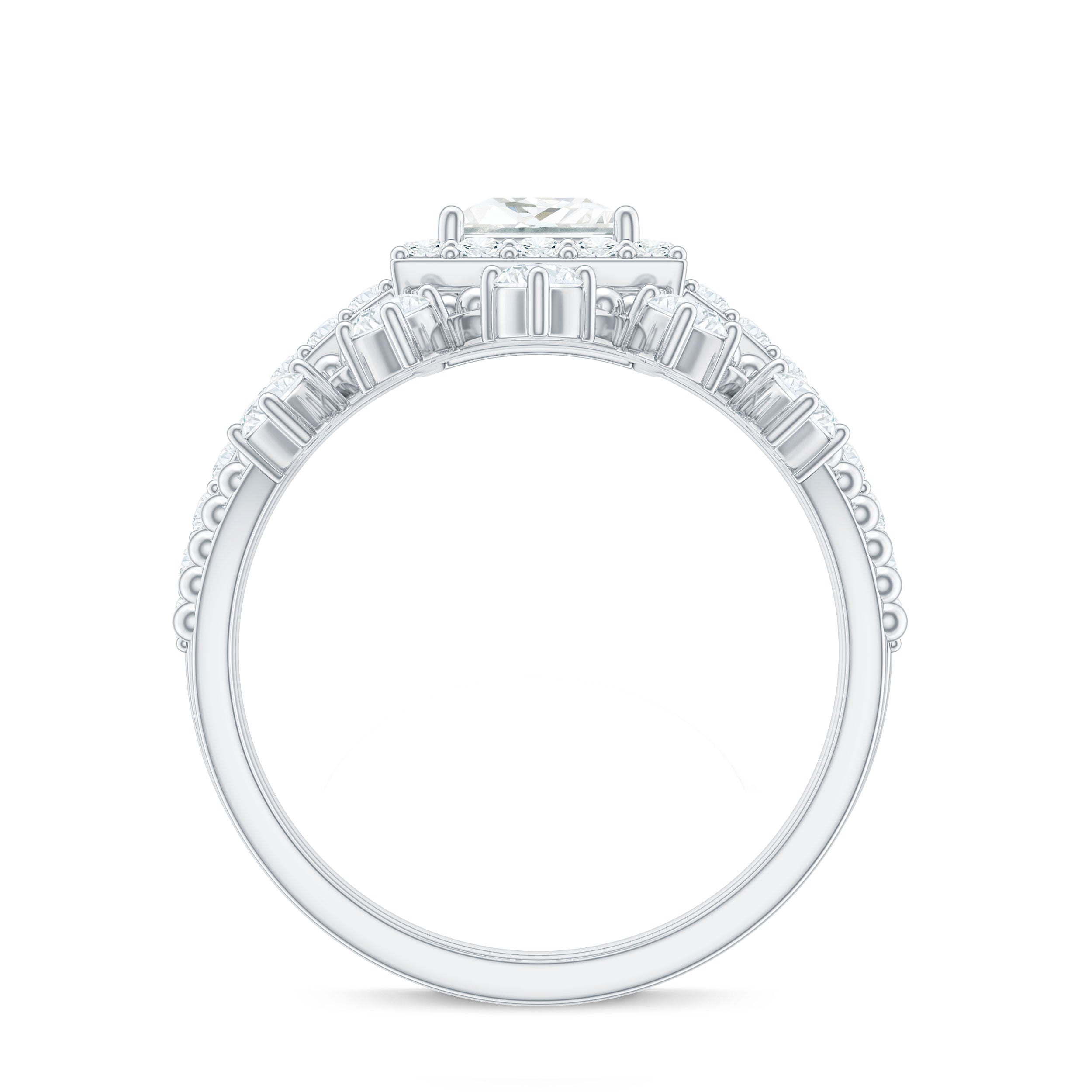 Rosec Jewels-Princess Cut Moissanite Halo Wedding Ring Set with Certificate