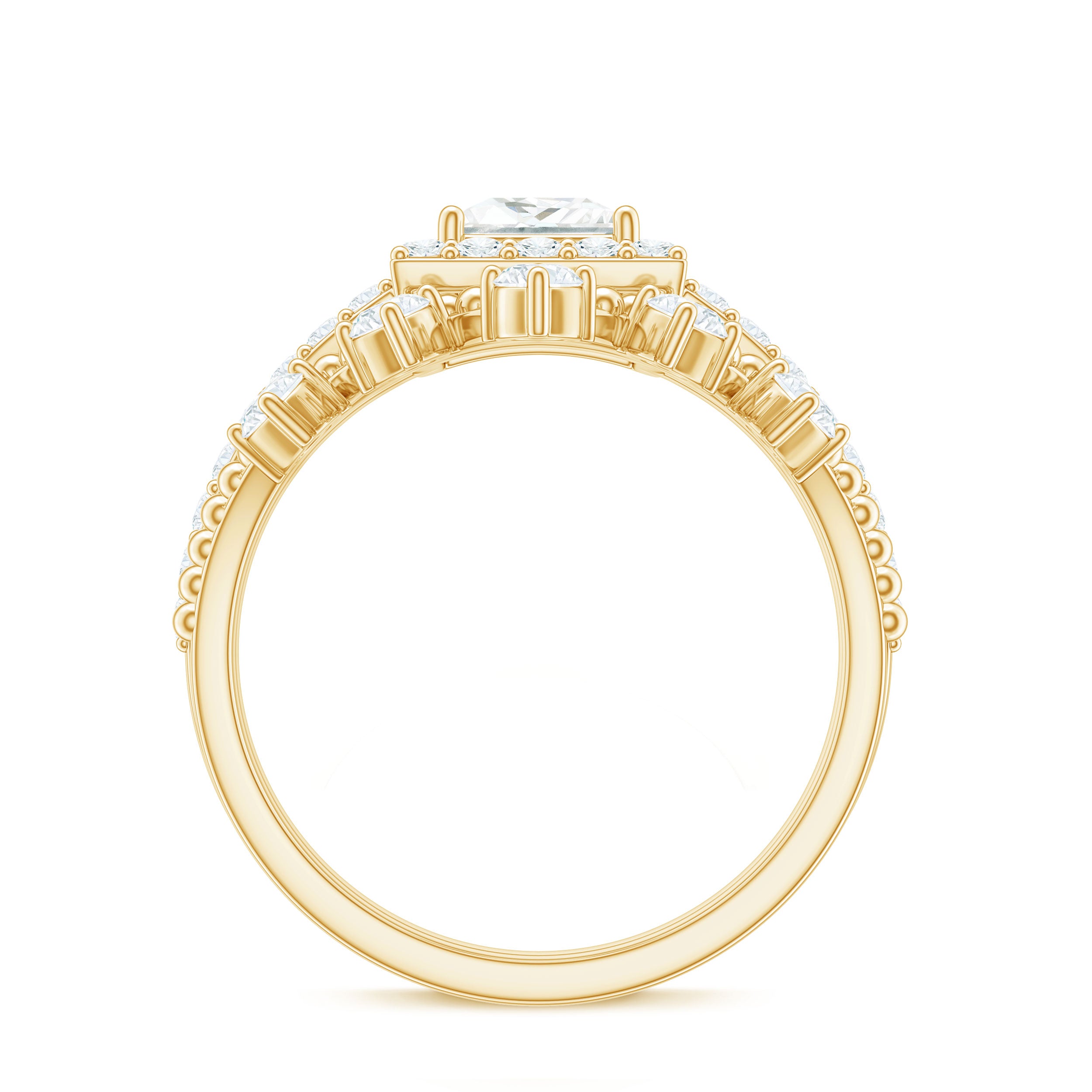 Rosec Jewels-Princess Cut Moissanite Halo Wedding Ring Set with Certificate