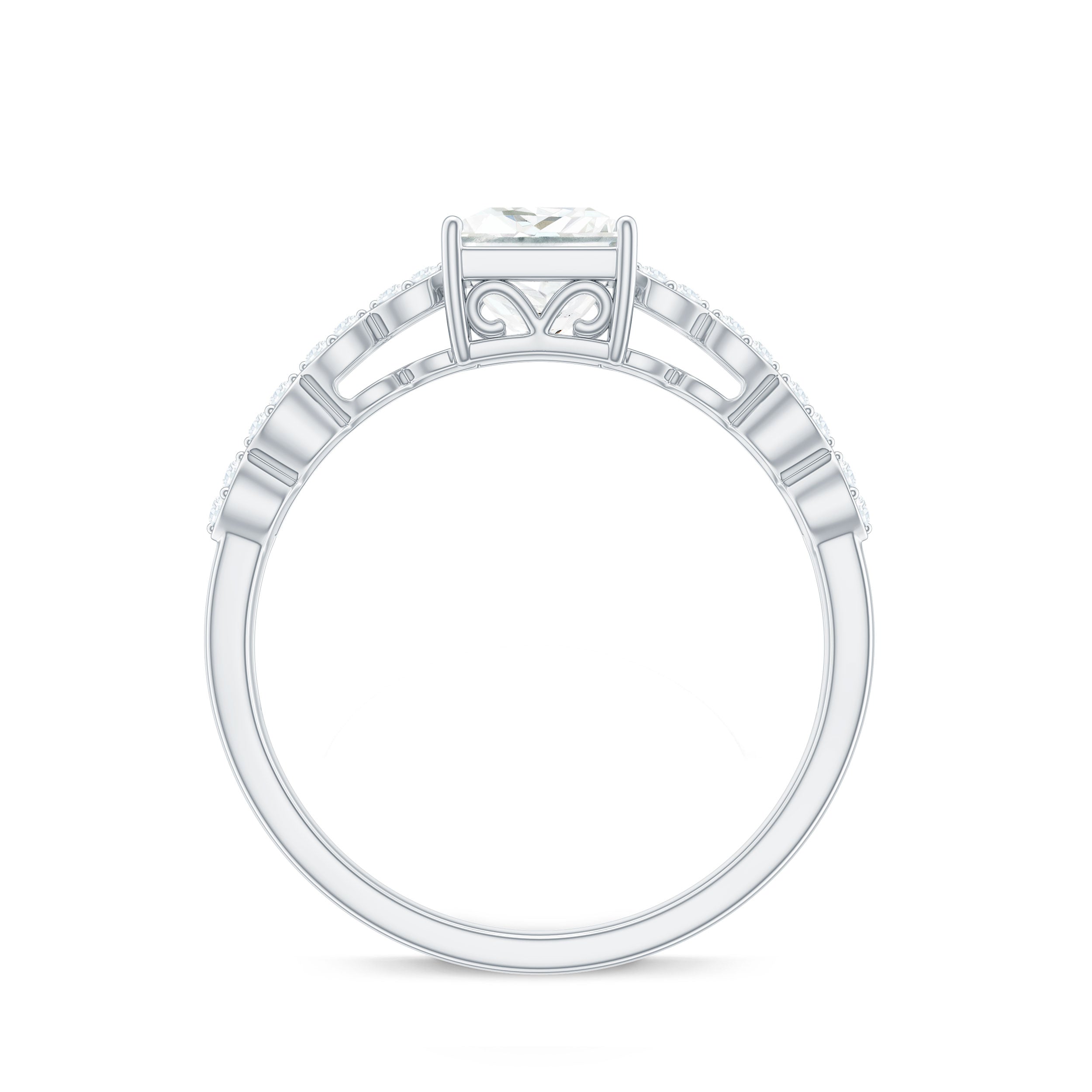 Princess Cut Zircon Double Band Engagement Ring with Side Stones AAAA - Rosec Jewels