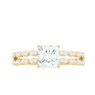 Princess Cut Zircon Double Band Engagement Ring with Side Stones AAAA - Rosec Jewels