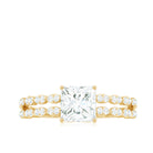 Certified Moissanite Princess Cut Engagement Ring in Double Band D-VS1 - Rosec Jewels