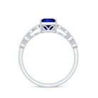 Certified 1.5 Carat Princess Cut Lab Grown Blue Sapphire Double Band Engagement Ring with Diamond AAAA - Rosec Jewels