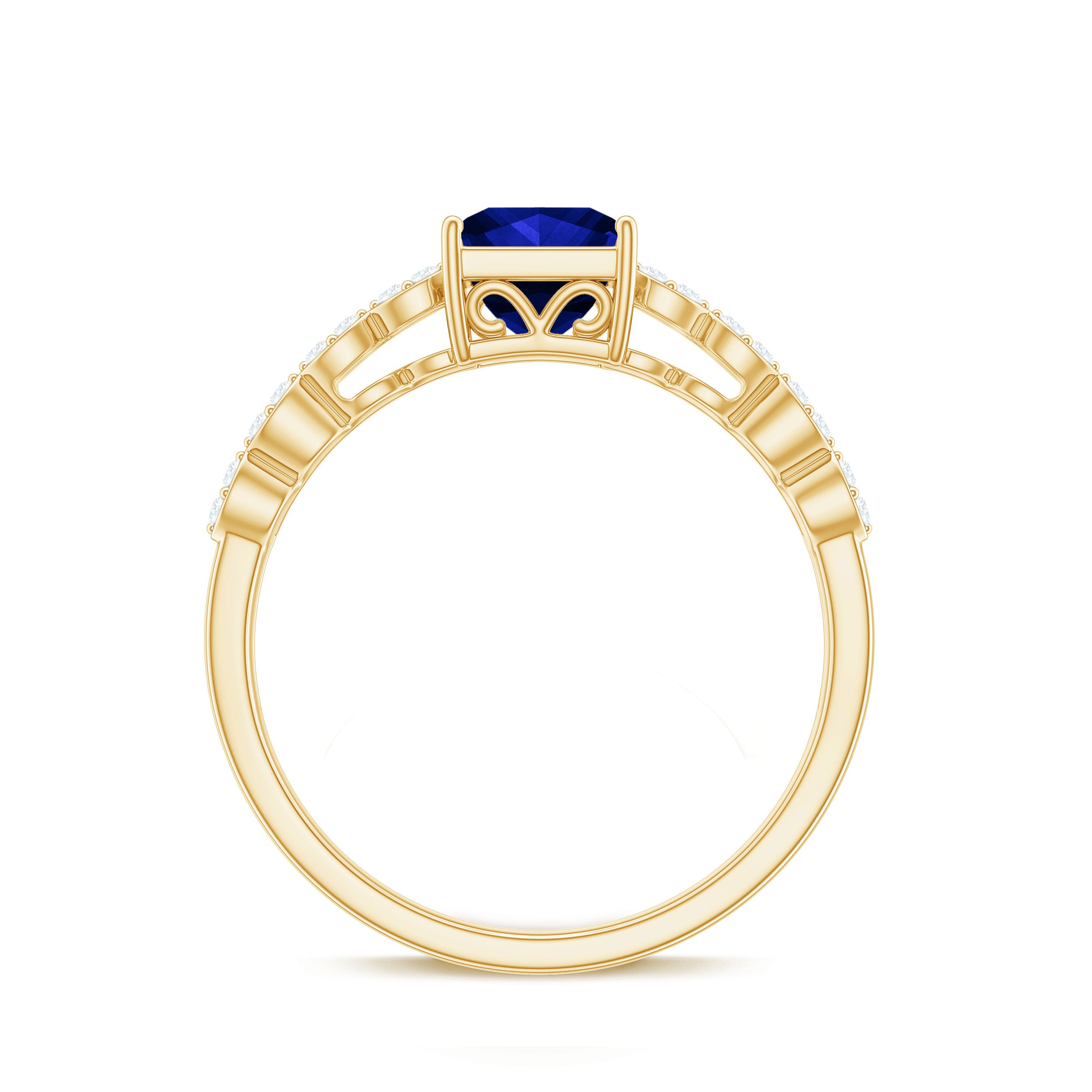Certified 1.5 Carat Princess Cut Lab Grown Blue Sapphire Double Band Engagement Ring with Diamond AAAA - Rosec Jewels