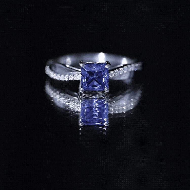 Certified 1.5 Carat Lab Grown Blue Sapphire Princess Cut Engagement Ring with Diamond AAAA - Rosec Jewels