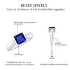 Certified 1.5 Carat Lab Grown Blue Sapphire Princess Cut Engagement Ring with Diamond AAAA - Rosec Jewels