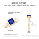 Certified 1.5 Carat Lab Grown Blue Sapphire Princess Cut Engagement Ring with Diamond AAAA - Rosec Jewels