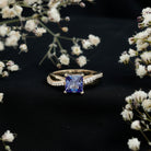 Certified 1.5 Carat Lab Grown Blue Sapphire Princess Cut Engagement Ring with Diamond AAAA - Rosec Jewels