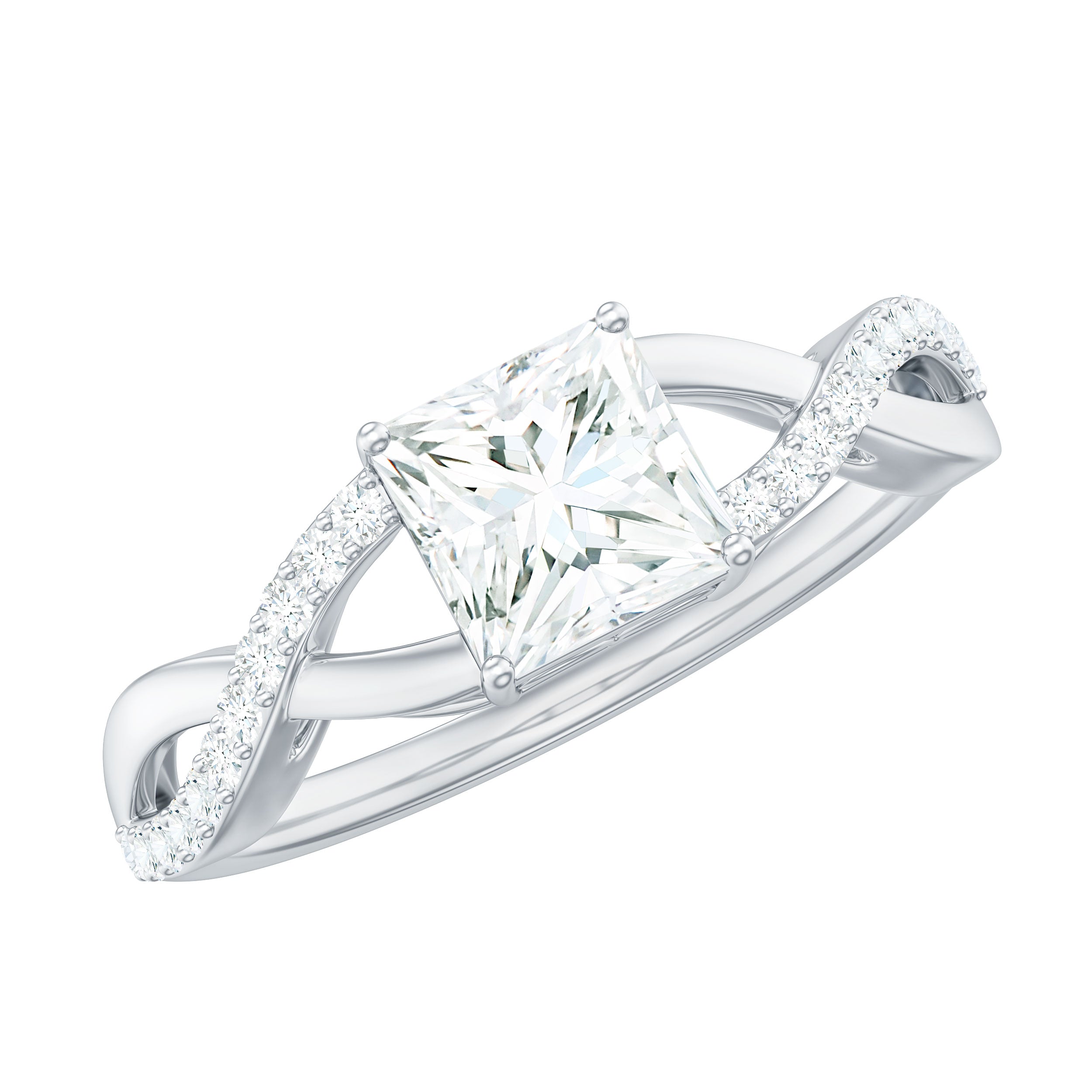 Rosec Jewels-Princess Cut Moissanite Crossover Engagement Ring for Women