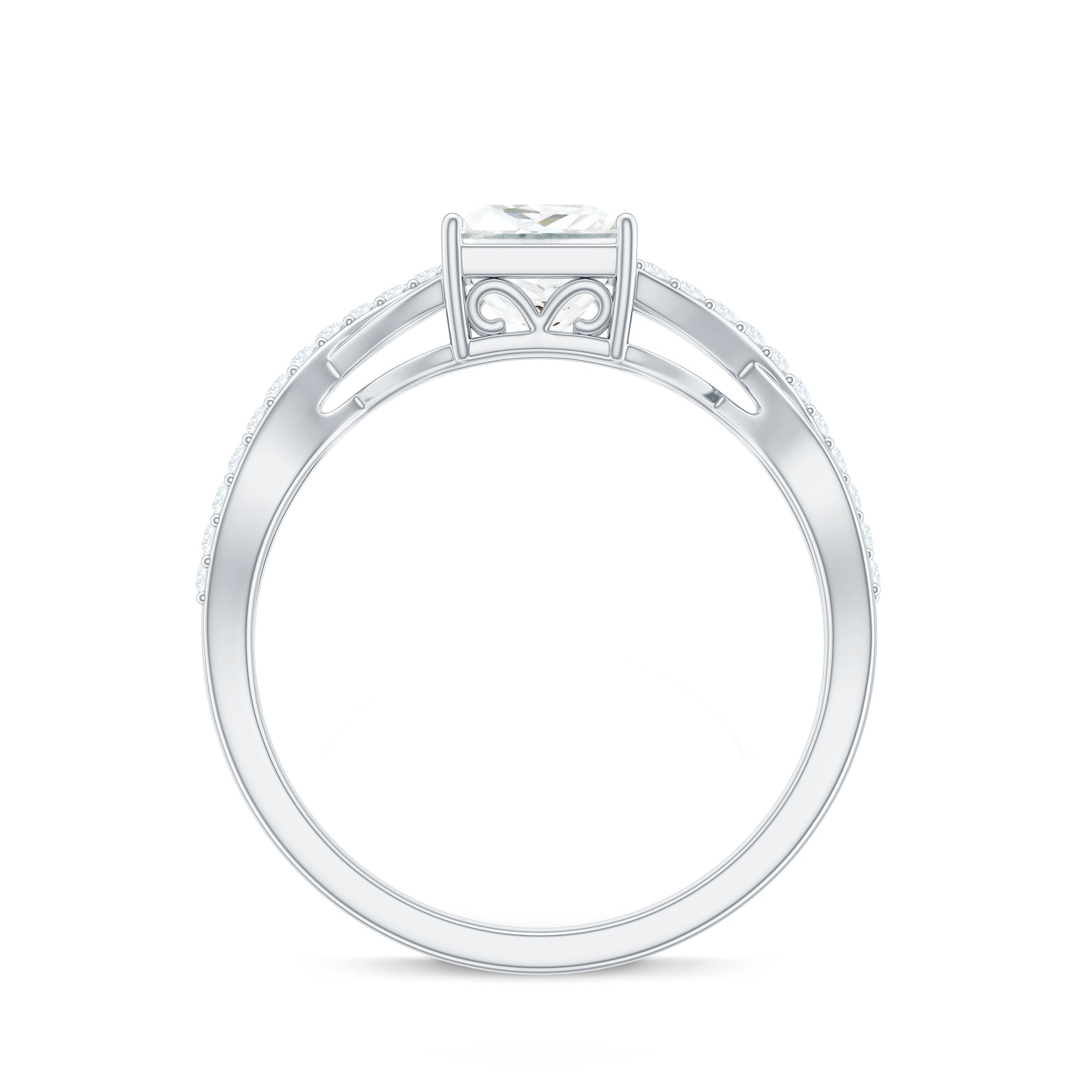 Rosec Jewels-Princess Cut Moissanite Crossover Engagement Ring for Women