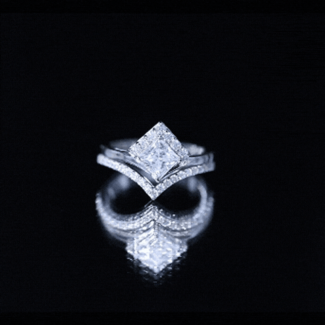Certified Princess Cut Moissanite Wedding Ring Set for Women D-VS1 - Rosec Jewels