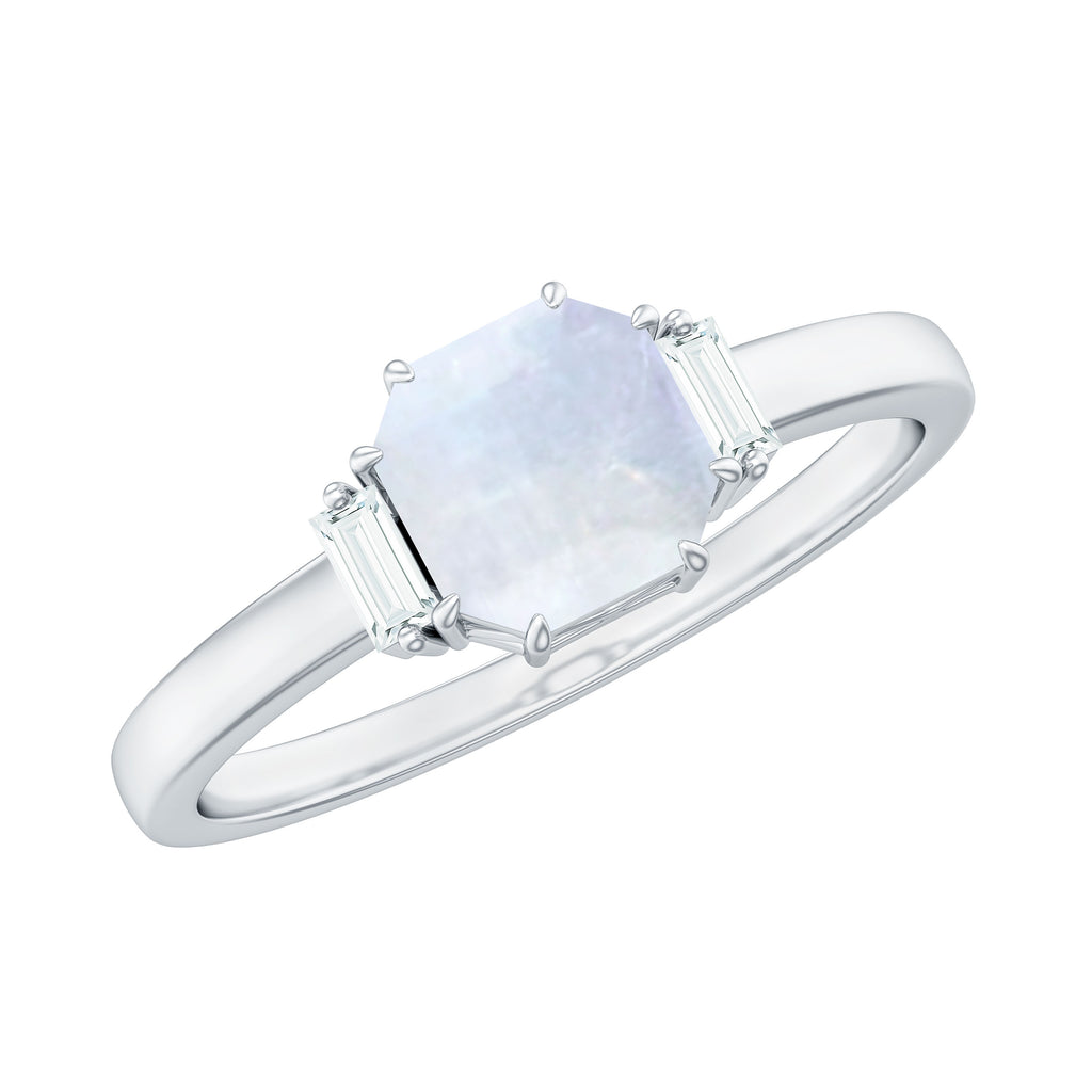 3.25 CT Asscher Cut Moonstone Solitaire Ring with Diamond Accent Moonstone - ( AAA ) - Quality - Rosec Jewels