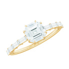 Asscher Cut Moissanite Engagement Ring with Baguette Side Stones D-VS1 - Rosec Jewels
