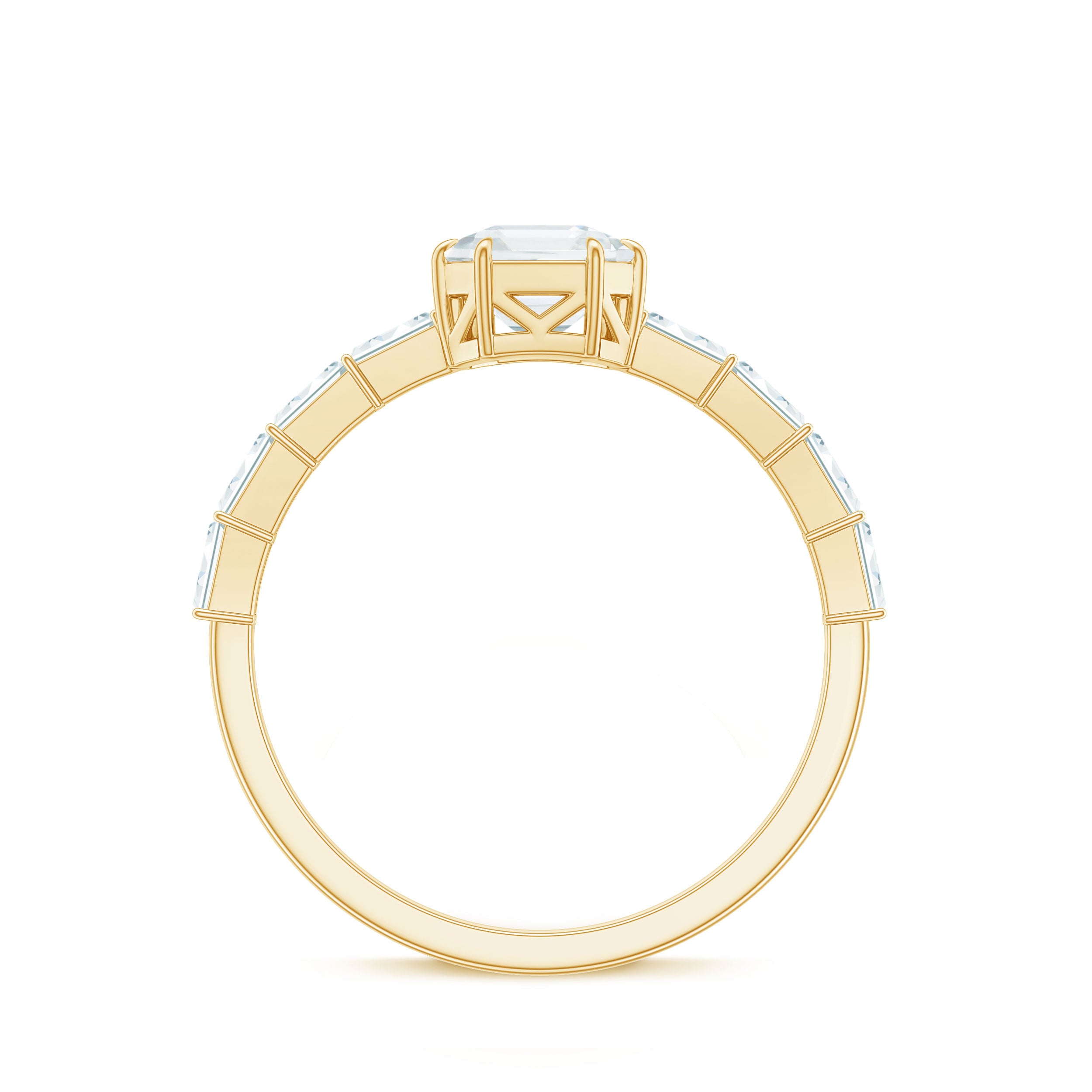 Asscher Cut Moissanite Engagement Ring with Baguette Side Stones D-VS1 - Rosec Jewels