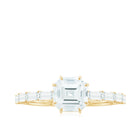Asscher Cut Moissanite Engagement Ring with Baguette Side Stones D-VS1 - Rosec Jewels