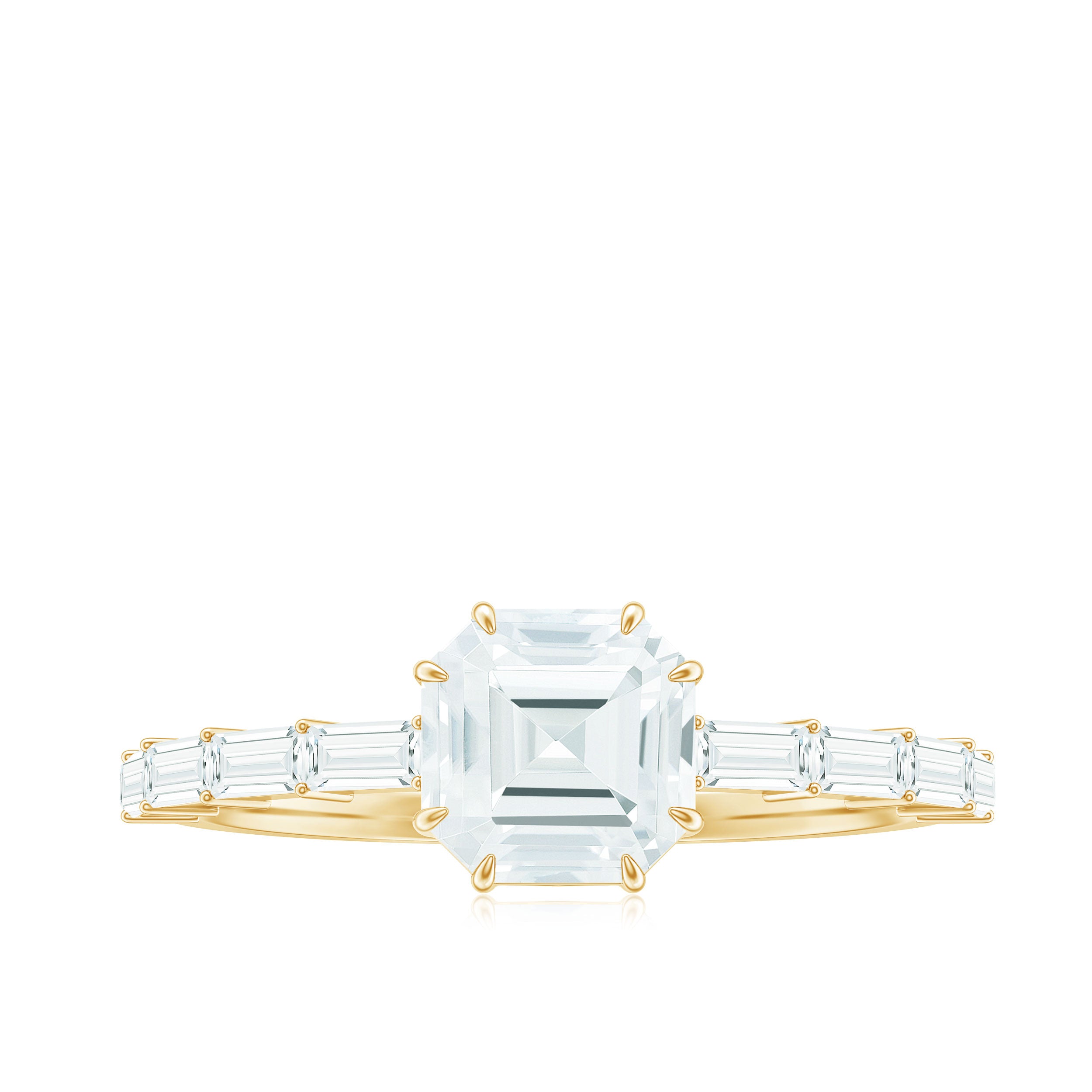Asscher Cut Moissanite Engagement Ring with Baguette Side Stones D-VS1 - Rosec Jewels
