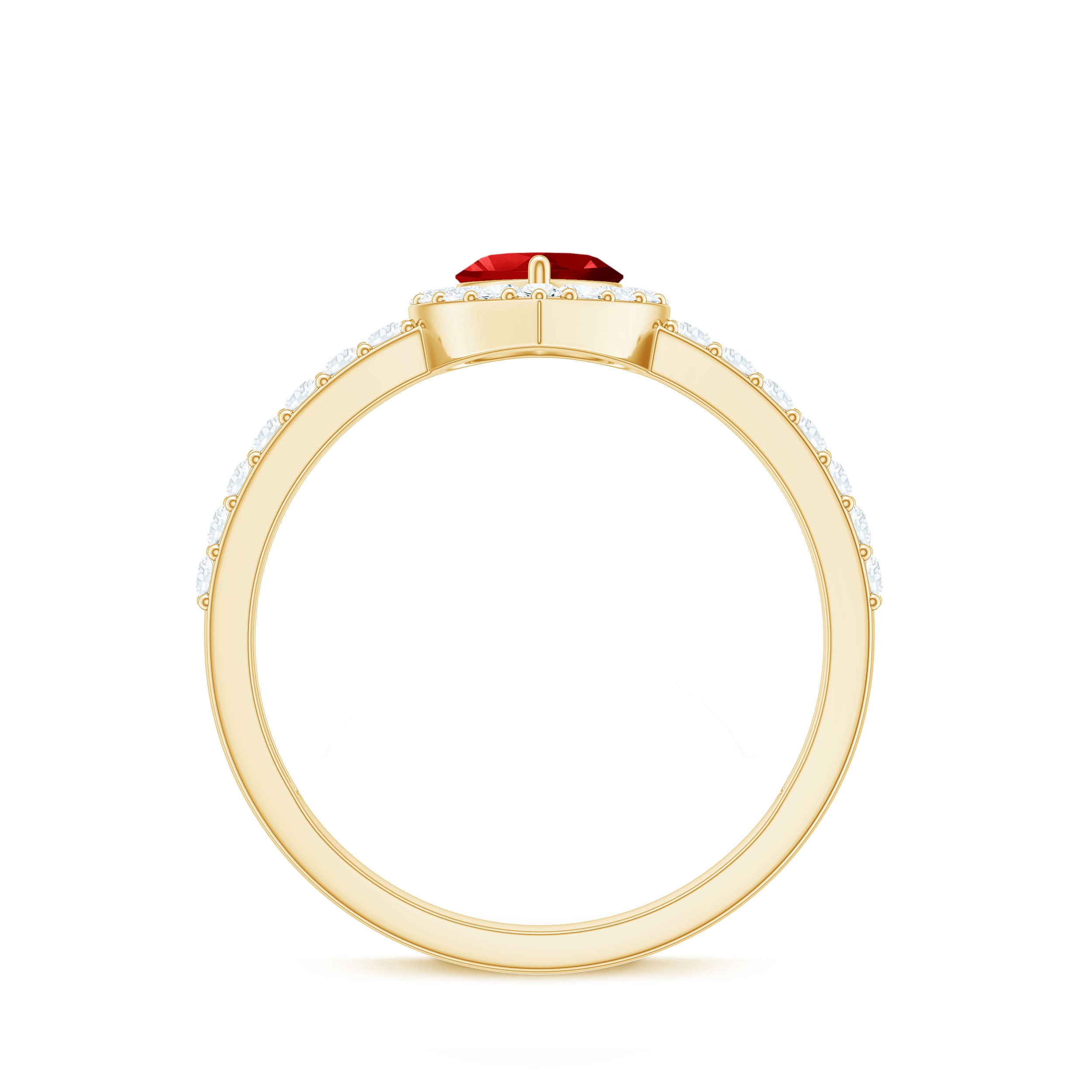Rosec Jewels-Lab Created Ruby Heart Promise Ring with Diamond Halo