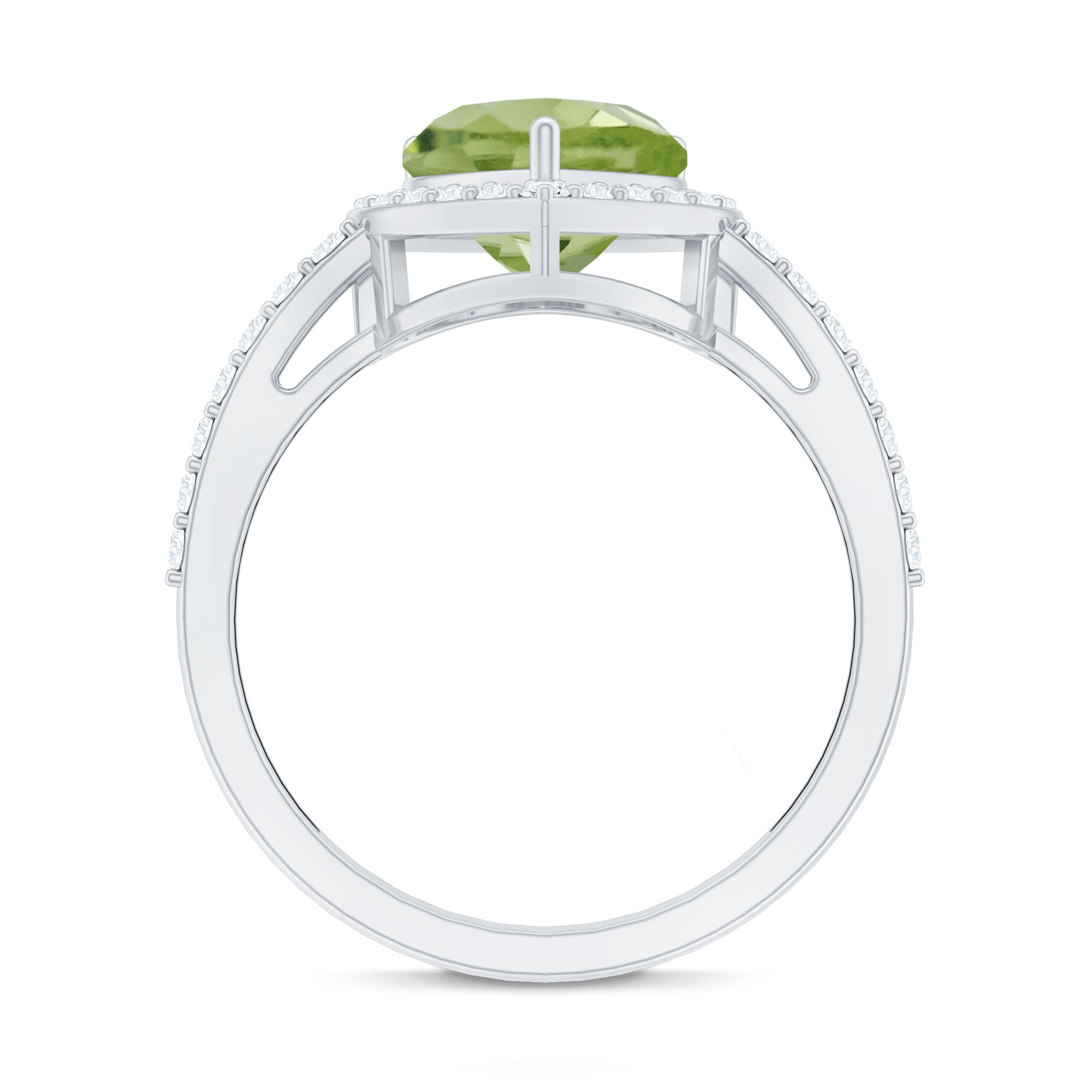 Natural 2 Carat Peridot Heart Engagement Ring with Diamond Halo AAA - Rosec Jewels