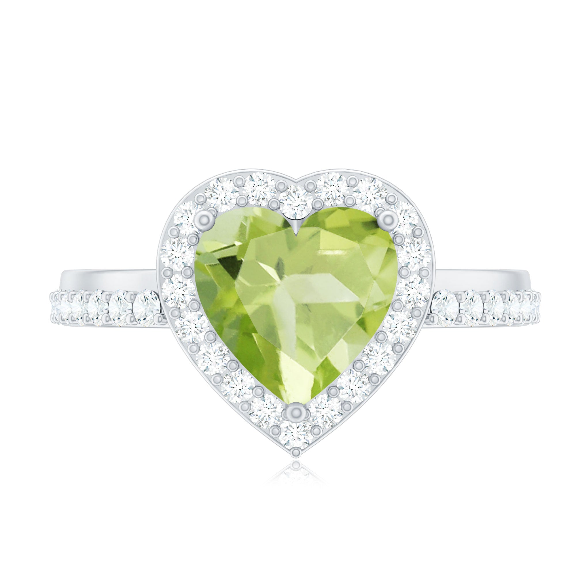 Natural 2 Carat Peridot Heart Engagement Ring with Diamond Halo AAA - Rosec Jewels