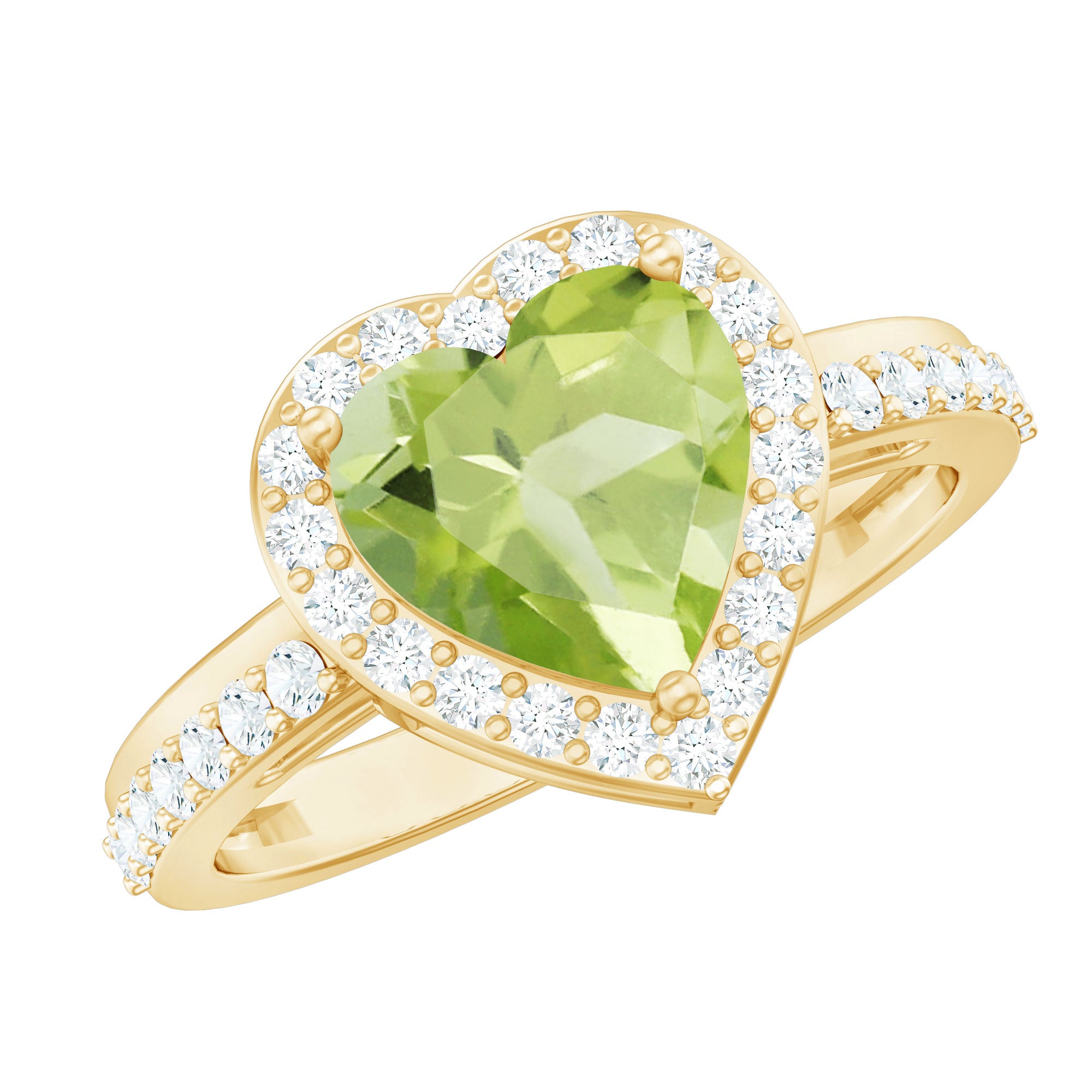 Natural 2 Carat Peridot Heart Engagement Ring with Diamond Halo AAA - Rosec Jewels