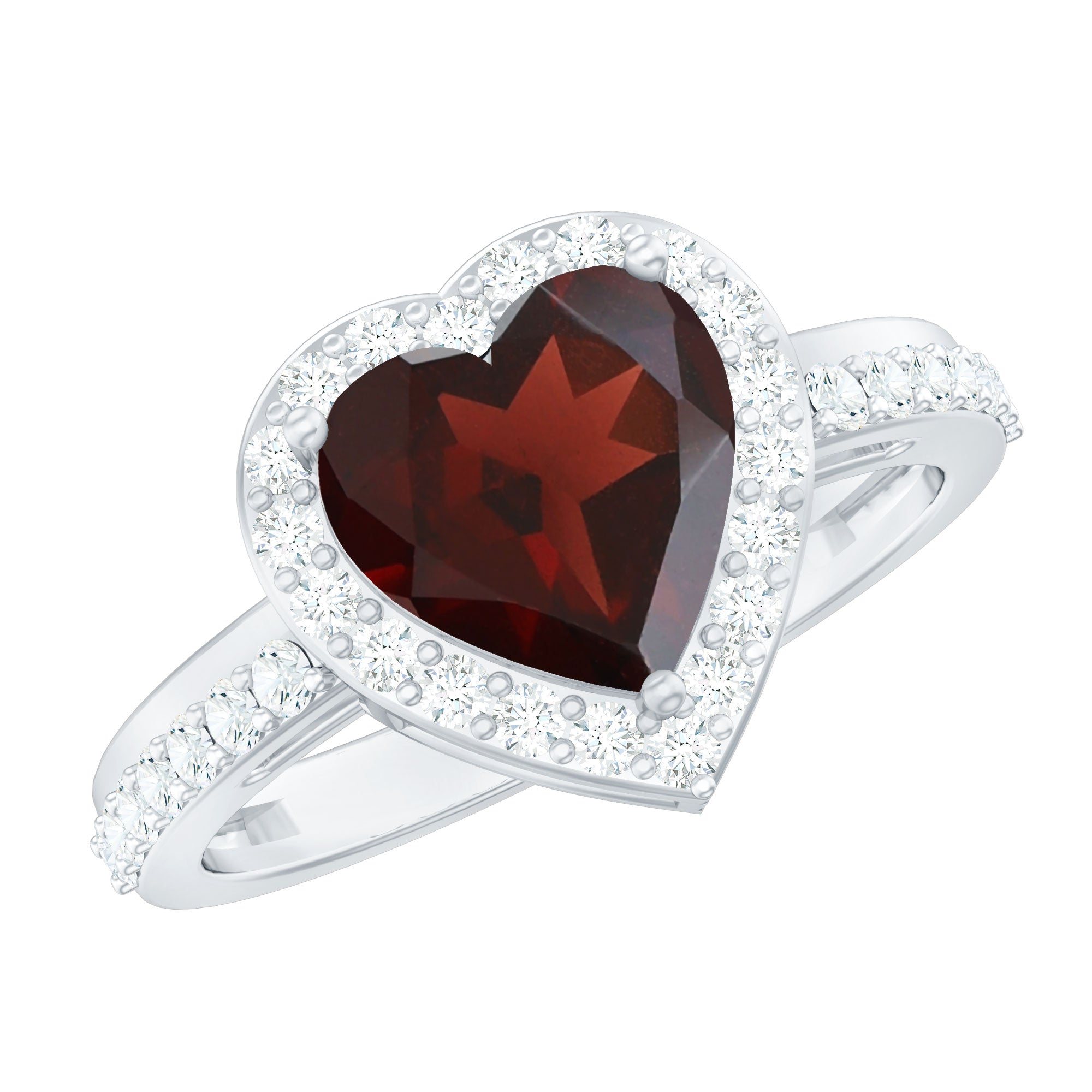 Rosec Jewels-Natural Garnet Heart Shaped Engagement Ring with Diamond Halo