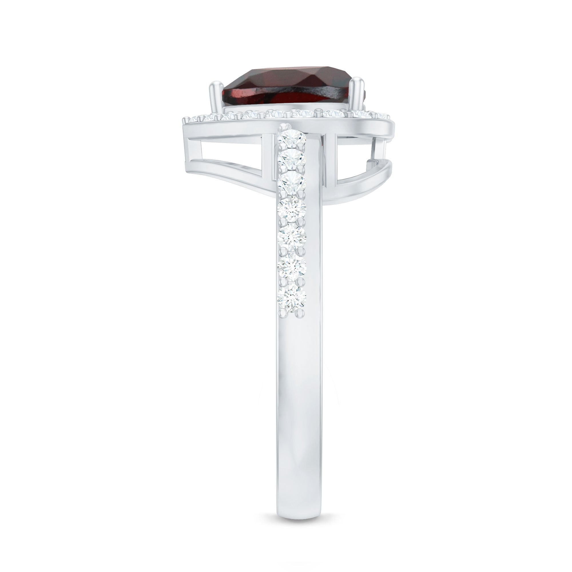 Rosec Jewels-Natural Garnet Heart Shaped Engagement Ring with Diamond Halo