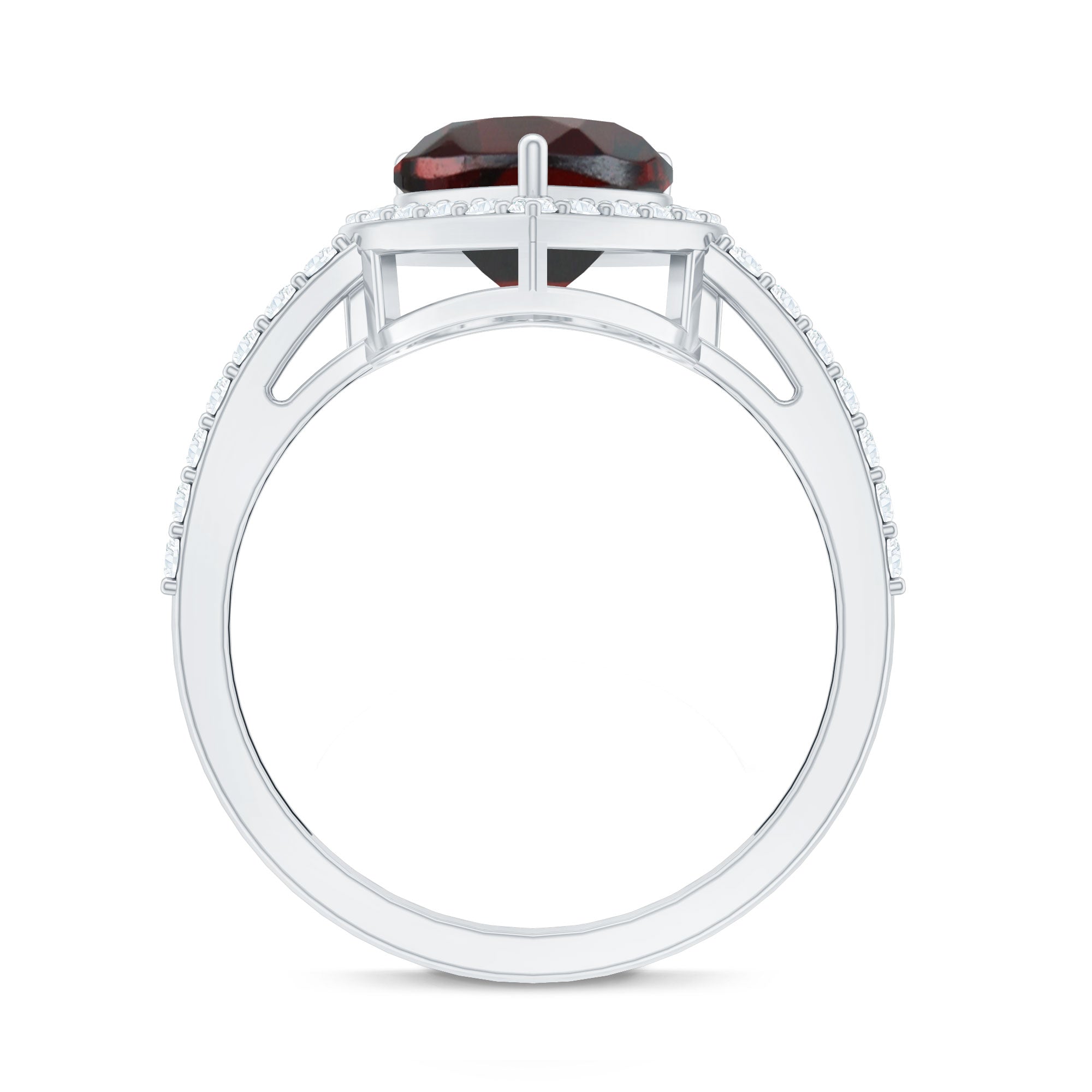 Rosec Jewels-Natural Garnet Heart Shaped Engagement Ring with Diamond Halo