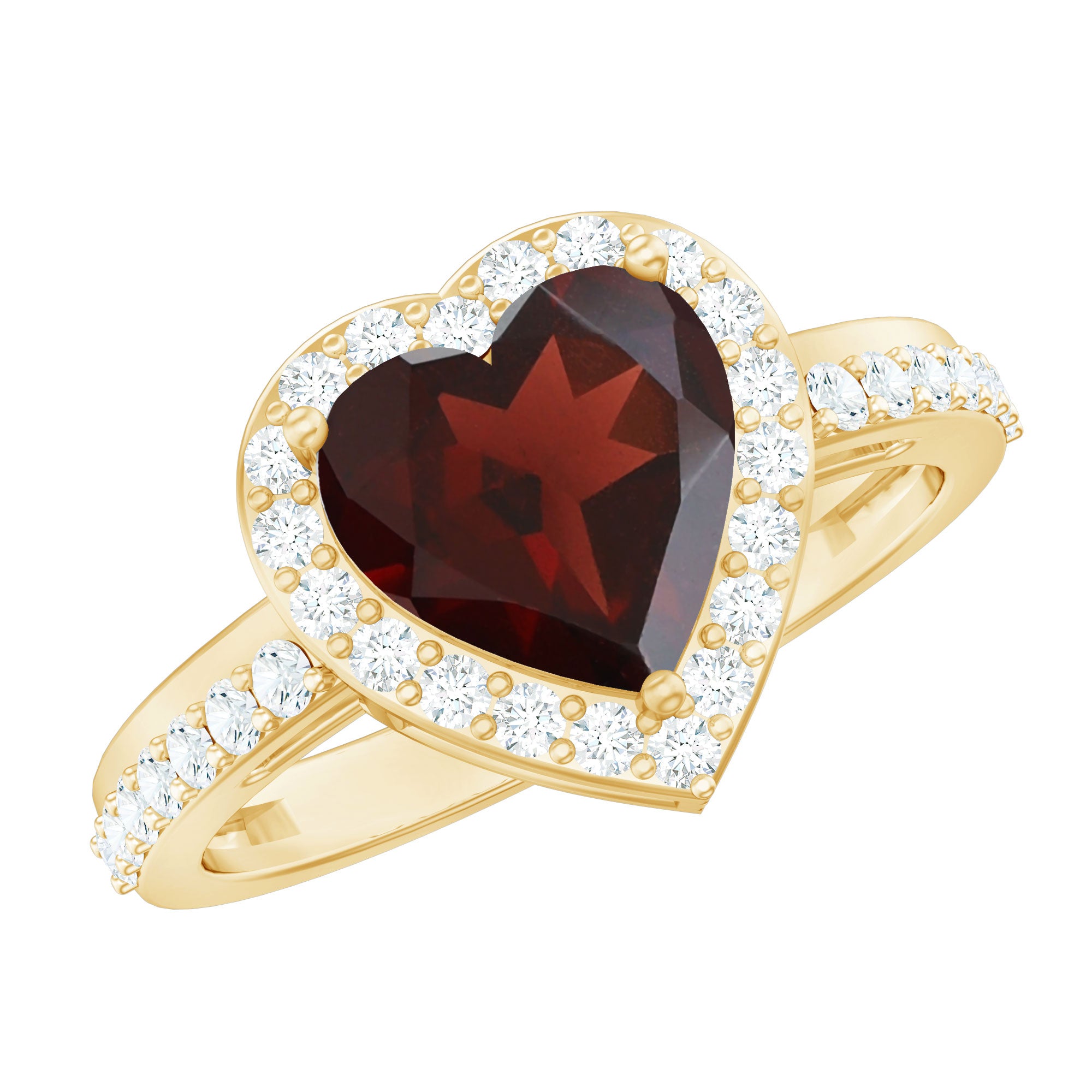 Rosec Jewels-Natural Garnet Heart Shaped Engagement Ring with Diamond Halo