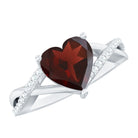 Rosec Jewels-Natural Garnet Heart Shaped Engagement Ring with Diamond Crossover Shank