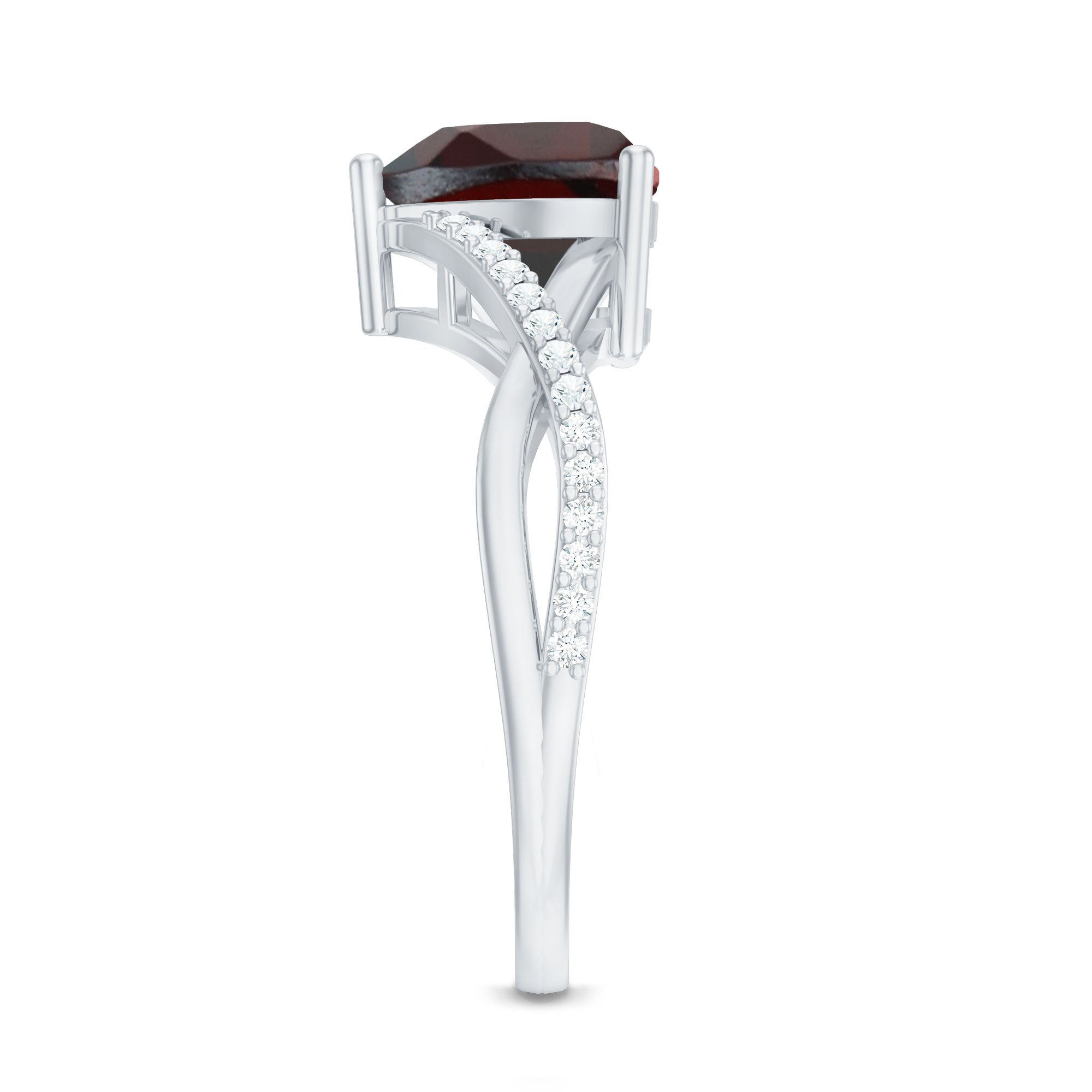 Rosec Jewels-Natural Garnet Heart Shaped Engagement Ring with Diamond Crossover Shank