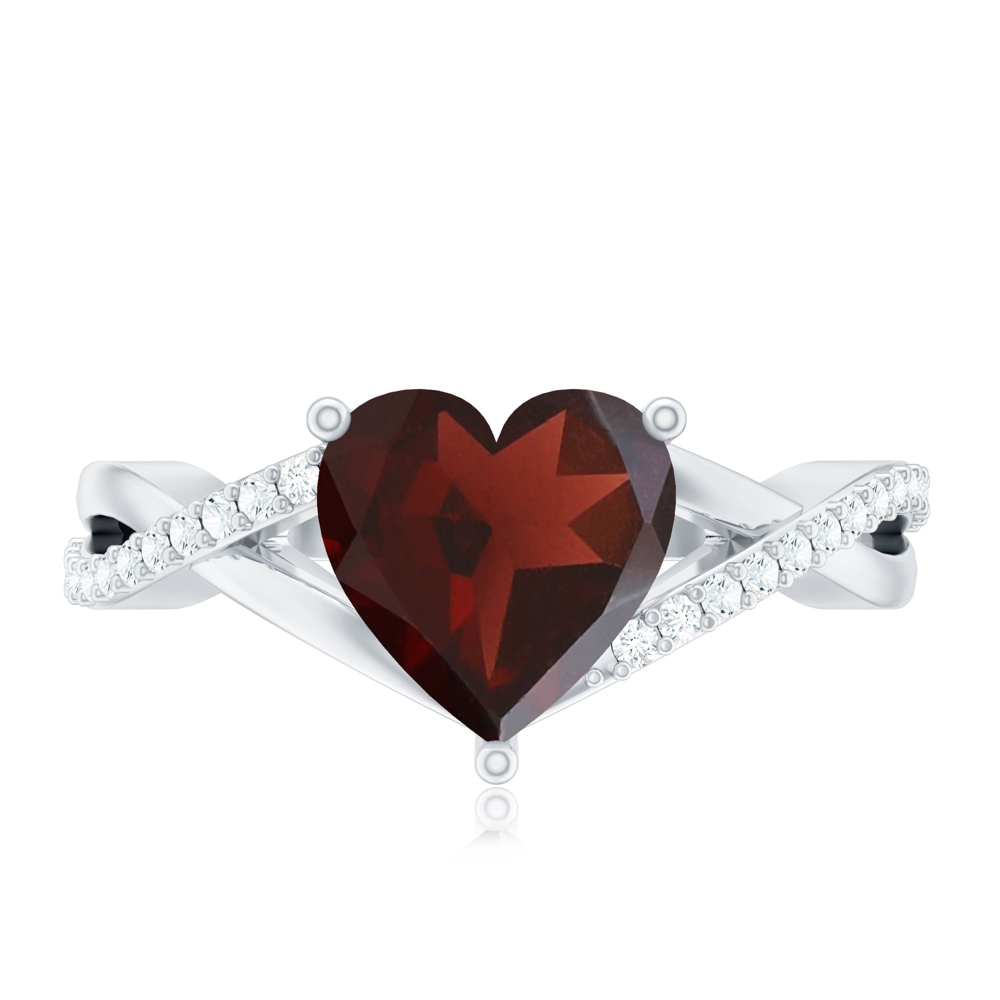 Rosec Jewels-Natural Garnet Heart Shaped Engagement Ring with Diamond Crossover Shank