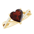 Rosec Jewels-Natural Garnet Heart Shaped Engagement Ring with Diamond Crossover Shank