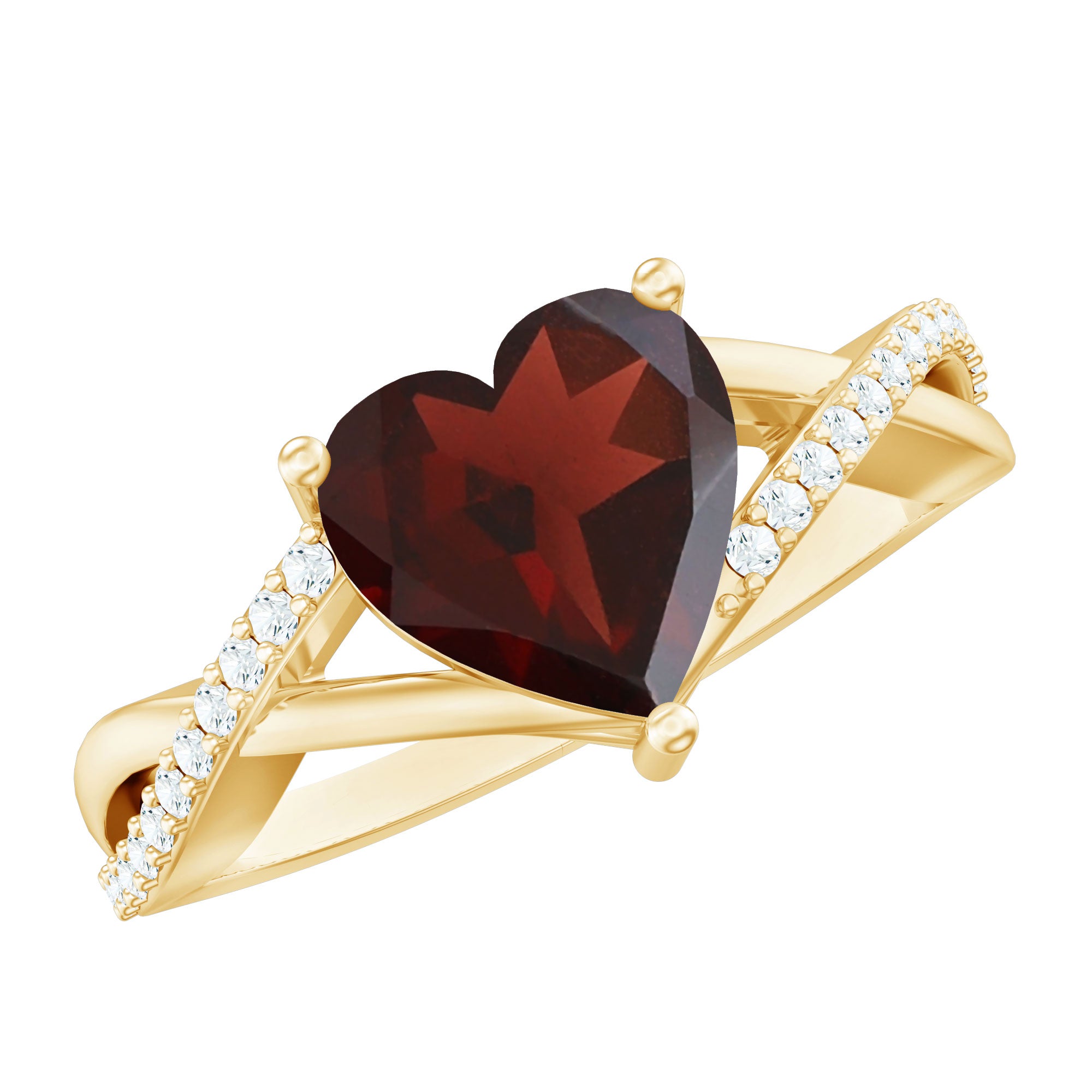 Rosec Jewels-Natural Garnet Heart Shaped Engagement Ring with Diamond Crossover Shank