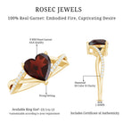 Rosec Jewels-Natural Garnet Heart Shaped Engagement Ring with Diamond Crossover Shank