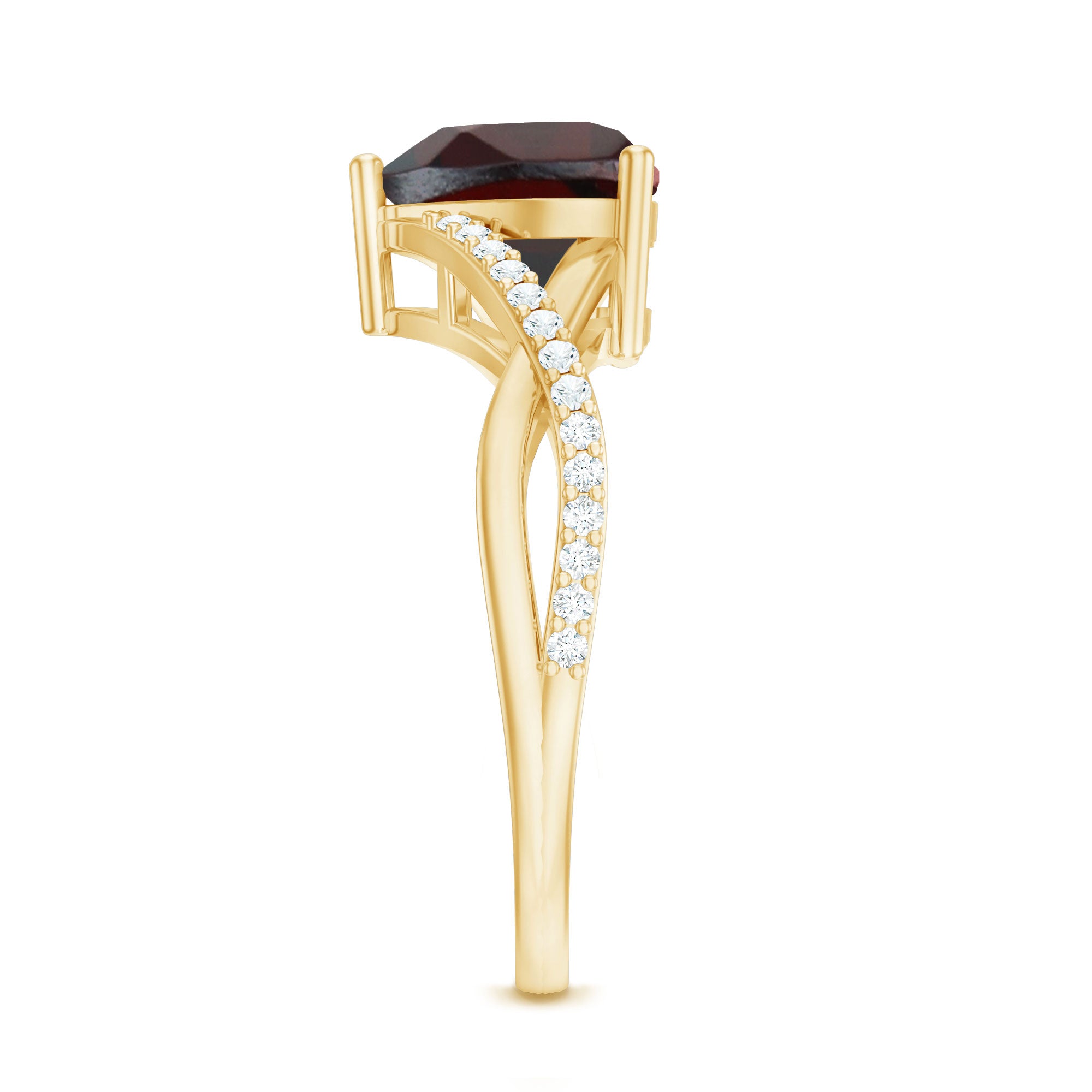 Rosec Jewels-Natural Garnet Heart Shaped Engagement Ring with Diamond Crossover Shank