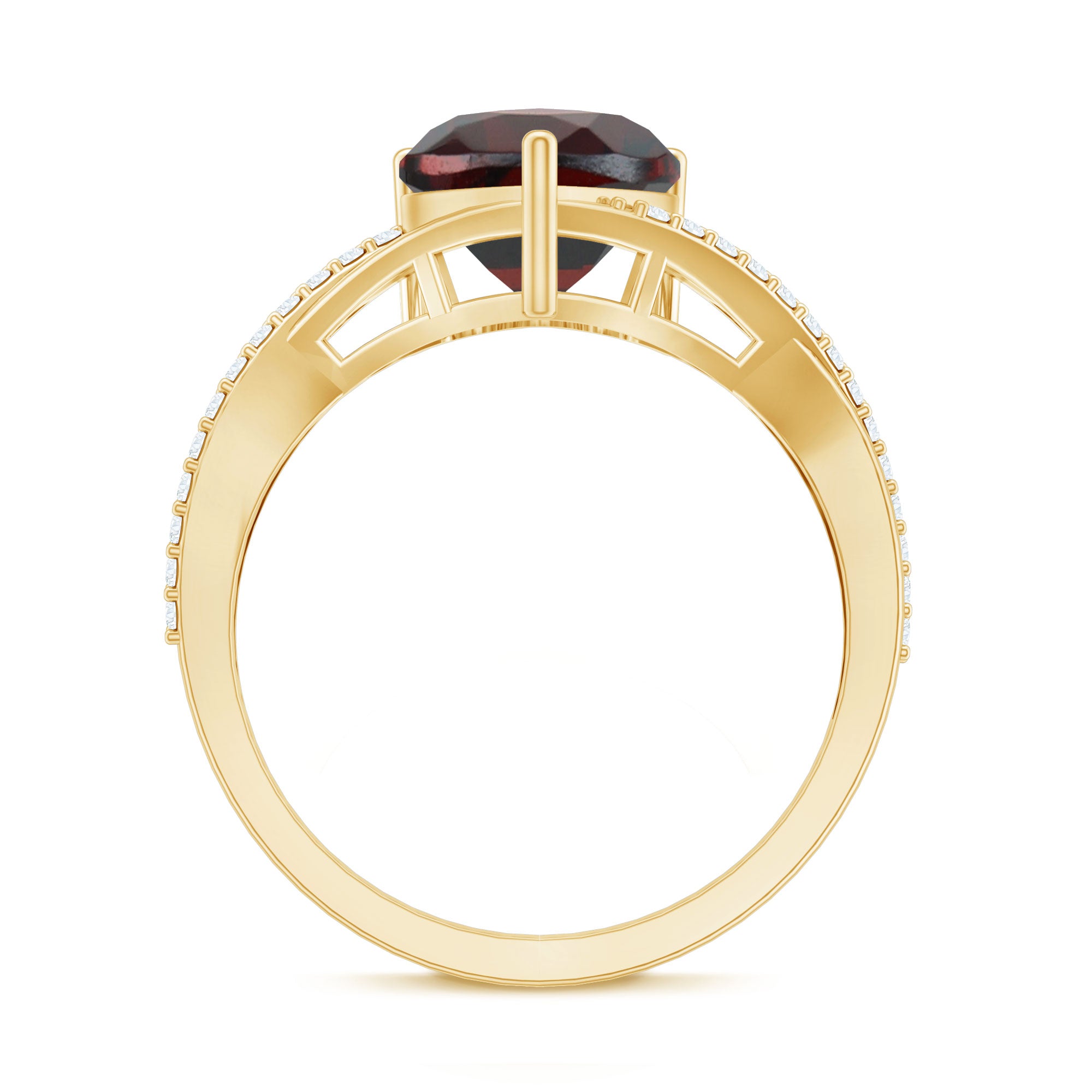Rosec Jewels-Natural Garnet Heart Shaped Engagement Ring with Diamond Crossover Shank