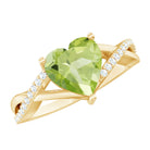 Natural 2 Carat Peridot Heart Engagement Ring with Diamond Crossover Shank AAA - Rosec Jewels