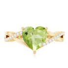Natural 2 Carat Peridot Heart Engagement Ring with Diamond Crossover Shank AAA - Rosec Jewels