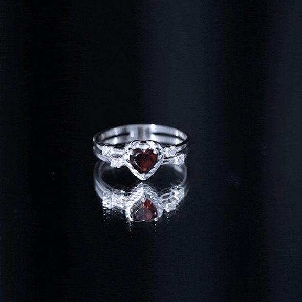 Rosec Jewels-Natural Heart Shaped Garnet Diamond Double Band Engagement Ring