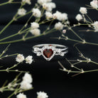 Natural Heart Shaped Garnet Diamond Double Band Engagement Ring AAA - Rosec Jewels