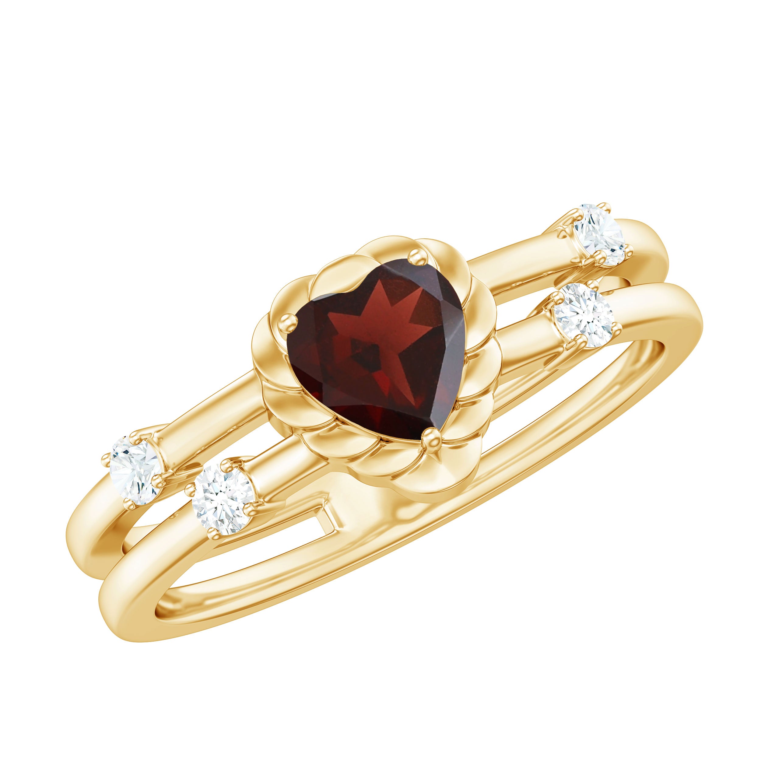 Rosec Jewels-Natural Heart Shaped Garnet Diamond Double Band Engagement Ring